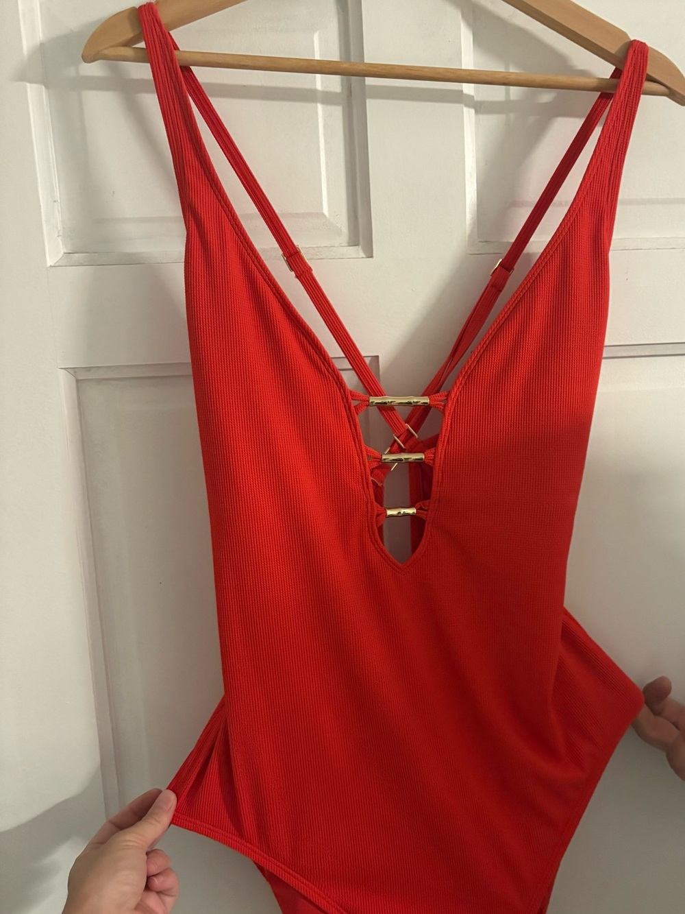 Lilly Pulitzer • Red Ribbed One-Piece Swimsuit with Gold Accent